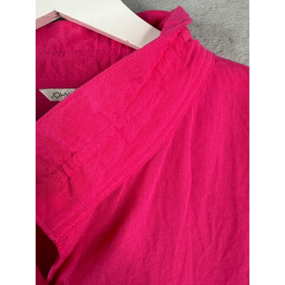 John Mark Button Up Top Women 2X Hot Pink Wired Collar Crinkle Summer Bold - Picture 3 of 8